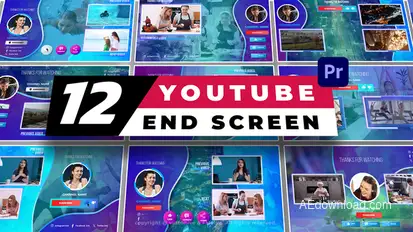 12 Youtube End Screen V1 – Mogrt Premiere Pro template preview