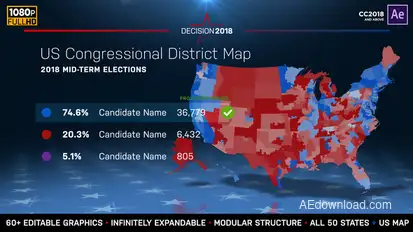 2026 Midterm Election Map | State Congressional Districts Video Displays template preview