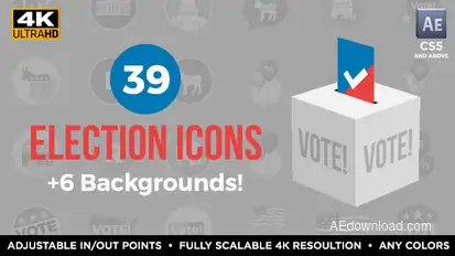 39 Flat USA Election Icons Video Displays template preview