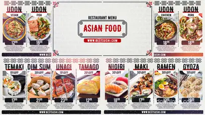 Asian Restaurant Menu Video Displays template preview