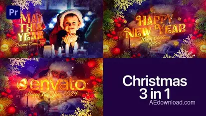 Christmas 3 in 1 | Happy New Year | Titles and Logo Opener | MOGRT Premiere Pro template preview