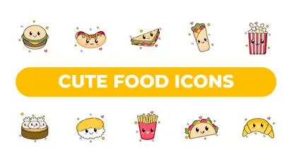 Cute Food Icons Elements template preview