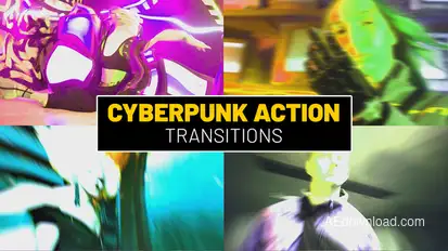 Cyberpunk Action Transitions Premiere Pro template preview
