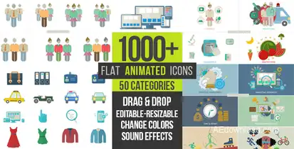 Flat Animated Icons 1000+ Video Displays template preview