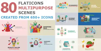 Flat Icons Multipurpose Scenes Video Displays template preview