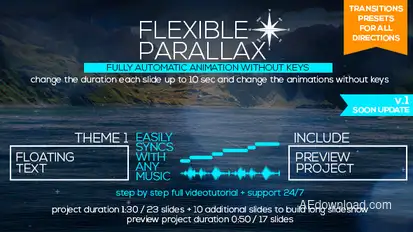Flexible Parallax Slideshow_Floating Text Video Displays template preview