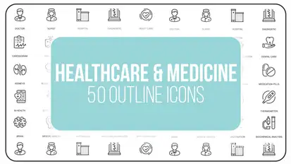 Healthcare And Medicine - 50 Thin Line Icons Video Displays template preview