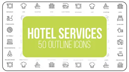 Hotel Services - 50 Thin Line Icons Video Displays template preview