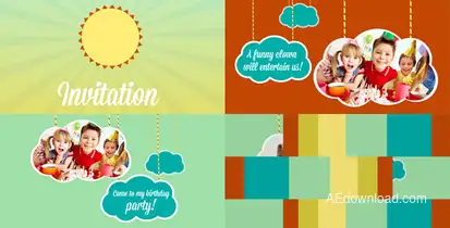 Kids Intro Clouds on Ropes Video Displays template preview