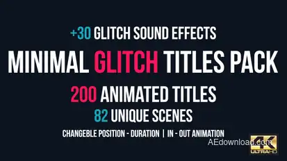 Minimal Glitch Titles Pack + 30 Glitch Sound Effects Video Displays template preview
