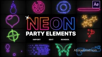 Neon Party Elements | After Effects Video Displays template preview