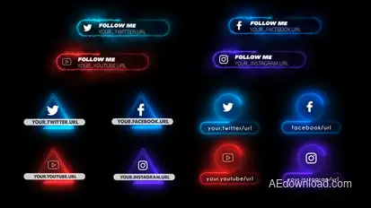 Neon Social Media Lower Thirds Video Displays template preview