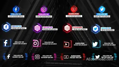 Neon Social Media Lower Thirds V2 Video Displays template preview