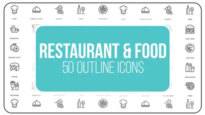 Restaurant and Sport - 50 Thin Line Icons Video Displays template preview