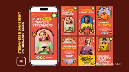 Streamers & Game Night Instagram Stories MOGRT Premiere Pro template preview