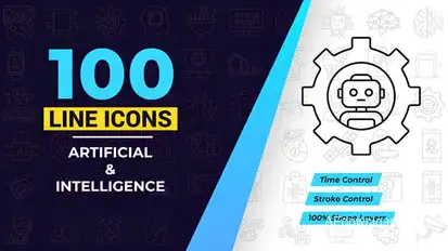 100 Artificial Intelligence Line Icons Elements template preview