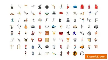 Videohive 100 Martial Arts Icons Elements template preview