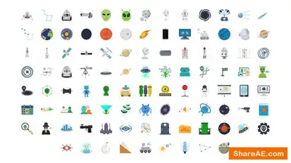 Videohive 100 Space & Universe Icons Elements template preview