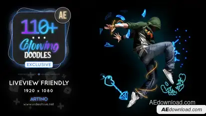 110 Glowing Doodles Pack Elements template preview