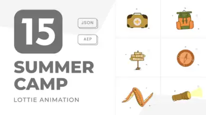 15 Summer Camp Animation Icons. Set Bundle of Camping Tools Animated Elements template preview