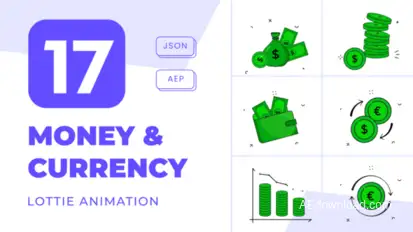 17 Money Currency Animated Icon Pack. Set Bundle of Money Currency Elements template preview
