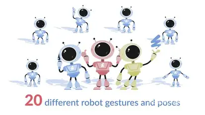20 robot character animations with different gestures and poses Openers template preview