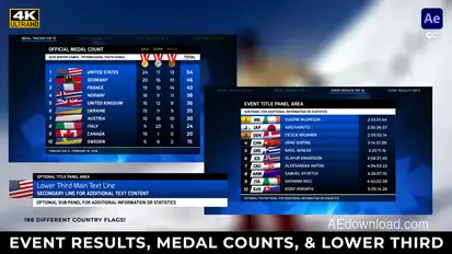 2026 Milano Cortina Italy Winter Games - Event Results, Medal Tracker, & Lower Third broadcast-packages template preview