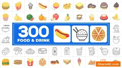 Videohive 300 Icons Pack – Food & Drinks Infographics template preview