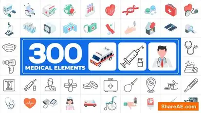 Videohive 300 Icons Pack – Medical Elements Infographics template preview