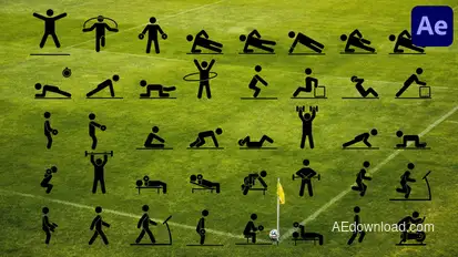 40 Animated Fitness Pictograms | After Effects Elements template preview