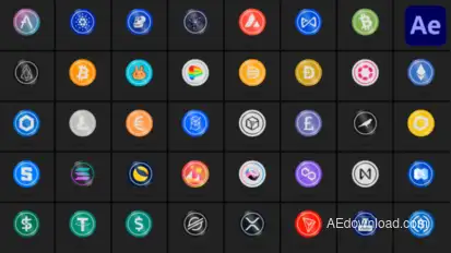 40 Cryptocurrencies for After Effects Elements template preview