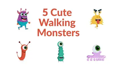 5 Cute Walking Monsters Elements template preview