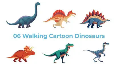 6 Walking Cartoon Dinosaurs Elements template preview