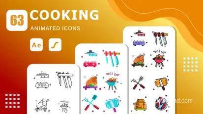 63 Cooking Animated Icons | After Effects Template & Lottie Animation Elements template preview