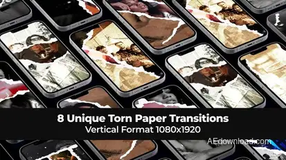 8 Unique Torn Paper Transitions. Vertical Format 1080x1920 Elements template preview