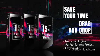 Analog VHS Glitch Transition Bundle-Vintage TV Glitch Effects for Video Editing broadcast-packages template preview