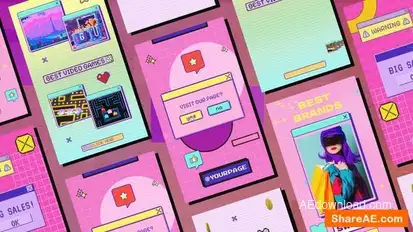 Arcade 8bit Game Windows Interface Instagram Stories Openers template preview