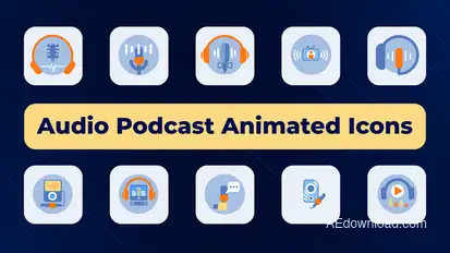 Audio Podcast Animated Icons Elements template preview