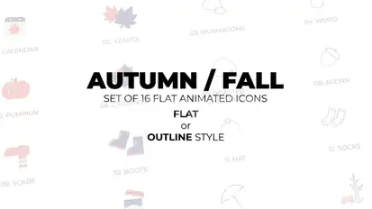 Autumn / Fall - Set of 16 Animated Icons Flat or Outline style Elements template preview