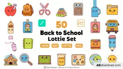 Back to School Lottie Icon Set Elements template preview
