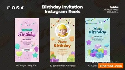 Birthday Invitation Instagram Reels Openers template preview
