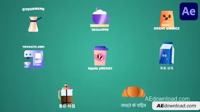 Breakfast Coffee Icons And Titles for After Effects Titles template preview