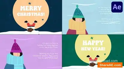 Cartoon Christmas Greeting Cards for After Effects Openers template preview