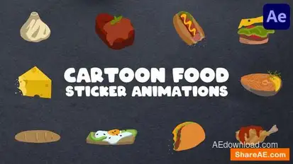 Cartoon Food Sticker Animations for After Effects Openers template preview