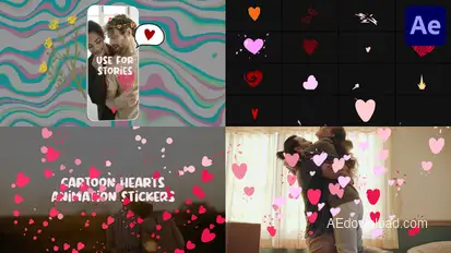 Cartoon Hearts Animation Stickers for After Effects Elements template preview