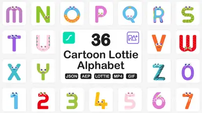 Cartoon Lottie Alphabets Elements template preview
