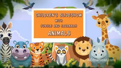 Children's Slideshow with Jungle and Savannah Animals Video Displays template preview