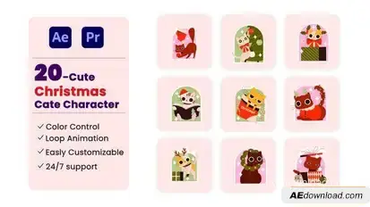 Videohive Christmas Cat Illustration Elements template preview