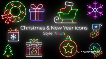 Christmas Neon Icons Pack - Glowing Holiday Elements template preview