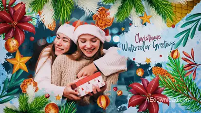 Christmas Watercolor Greeting Card Video Displays template preview